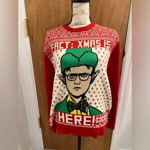 The Office Red Dwight Elf Fact Xmas is Here Knit Pullover Sweater size Large